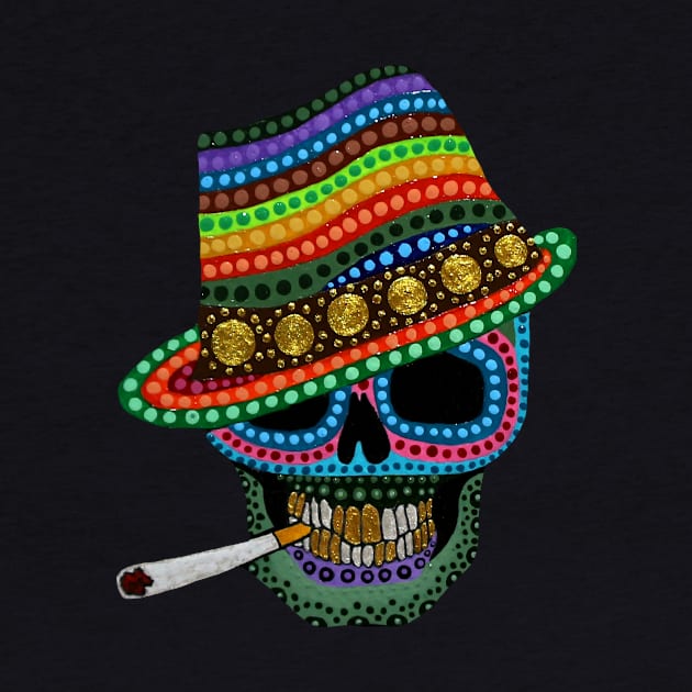 Smoking Love Skull | Tattoo Skulls | Acid Henna skull with Hat | Sugar Skull Psychedelic by Tiger Picasso